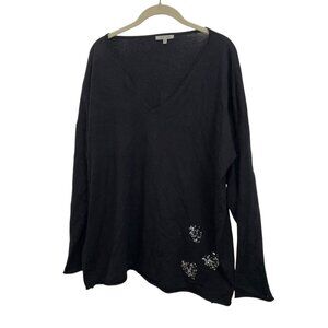 lisa Todd black sparkle hearts front v-neck tunic sweater PLUS 1X
